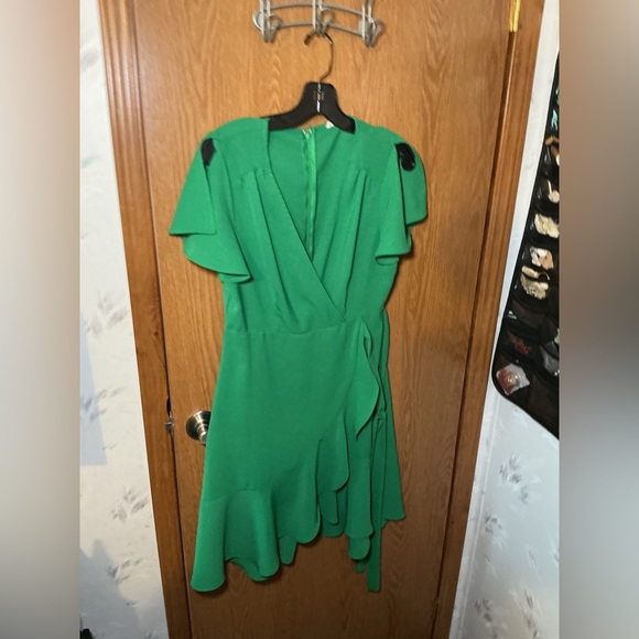 Altar’d State Green Wrap Dress | Flutter Sleeve Ruffle Hem | Size L - Picture 2 of 4
